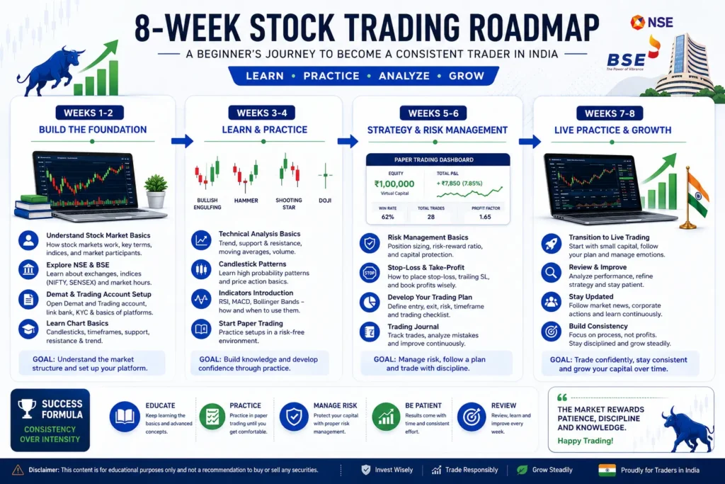 8-week roadmap for learning stock trading in India for beginners